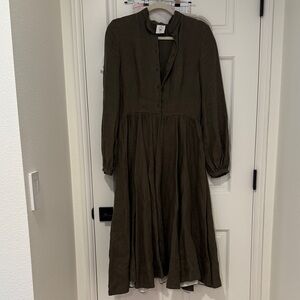 Son de Flor Sophie dress in pine green twill linen, size XS